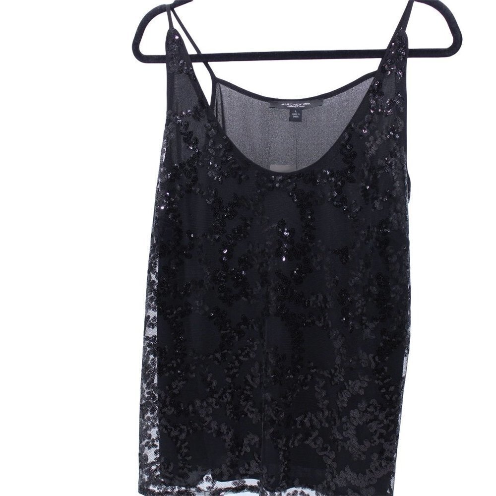 Marc New York  Women's Black with sequins Top/ Shell spaghetti strap Size L(NWT)